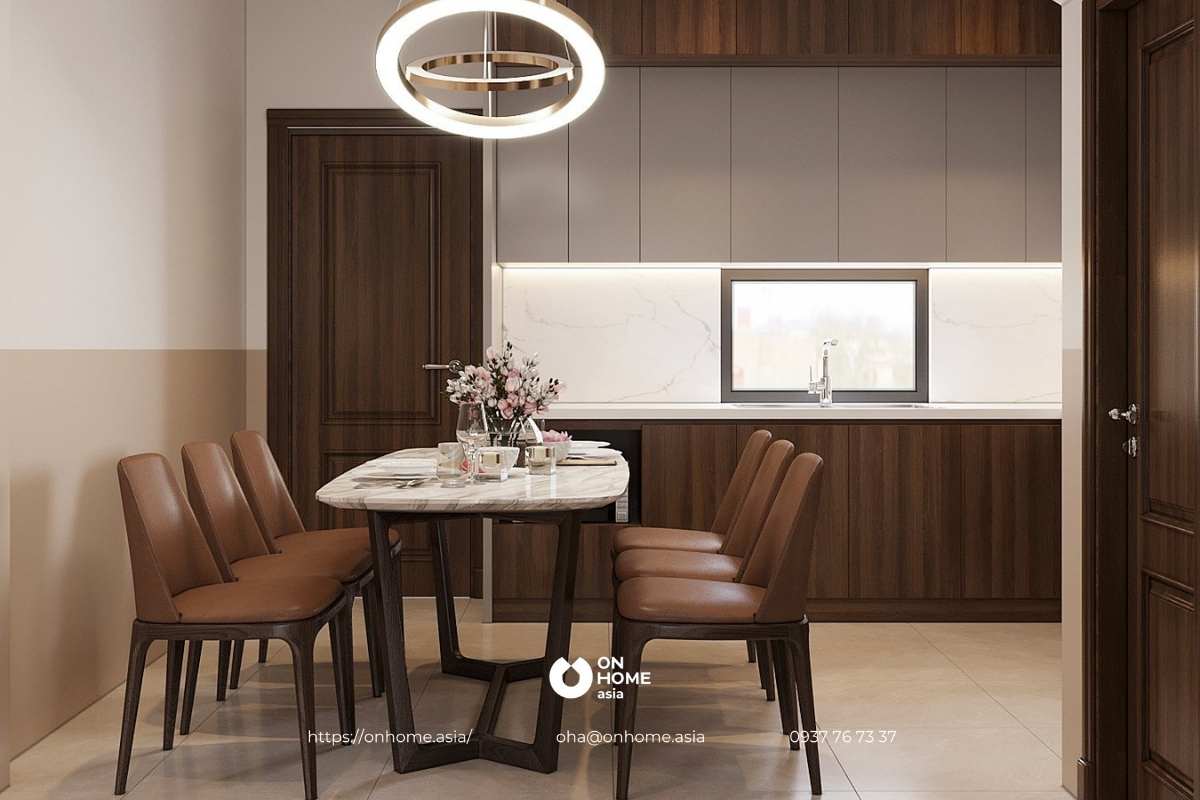 Tủ bếp chữ L với đầy đủ các thiết bị bếp hiện đại, cao cấp