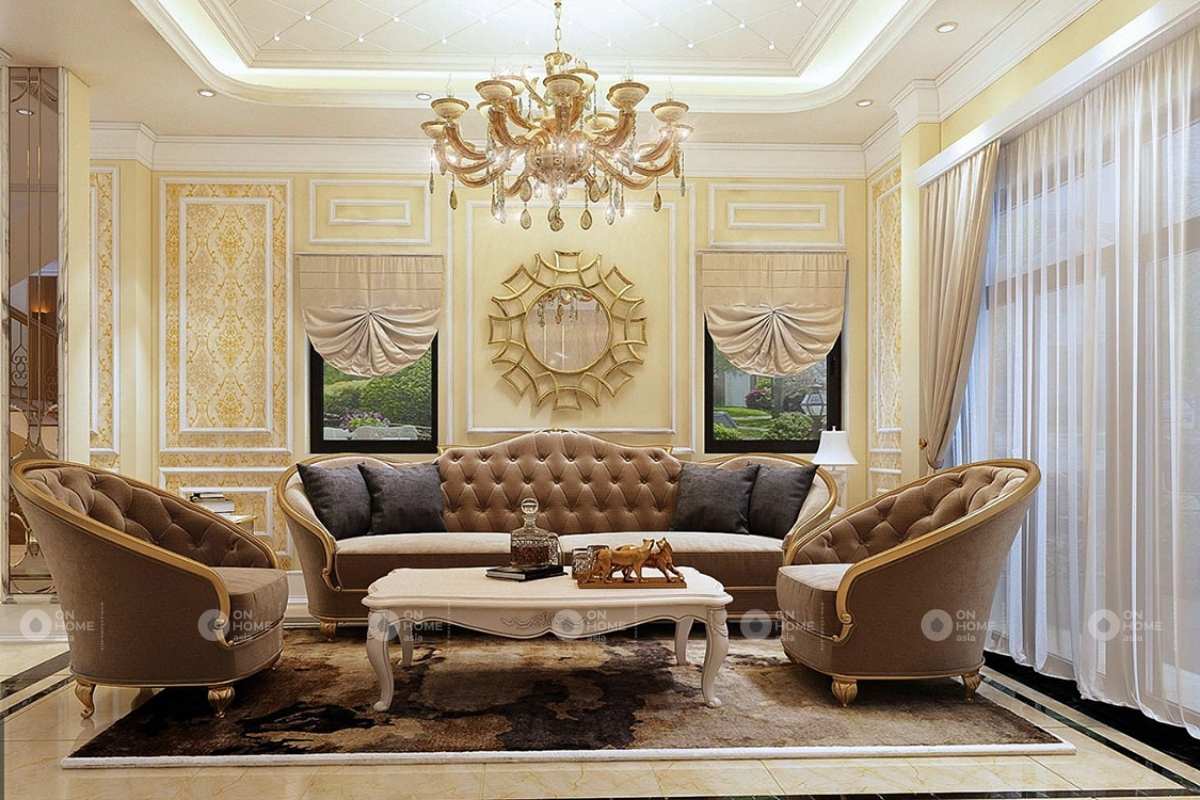 Nội thất nhà phố tân cổ điển với sắc vàng quý tộc