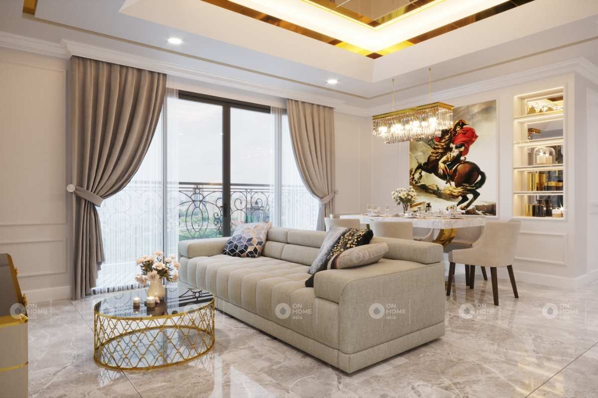 Nội thất nhà tân cổ điển với phòng khách sang trọng