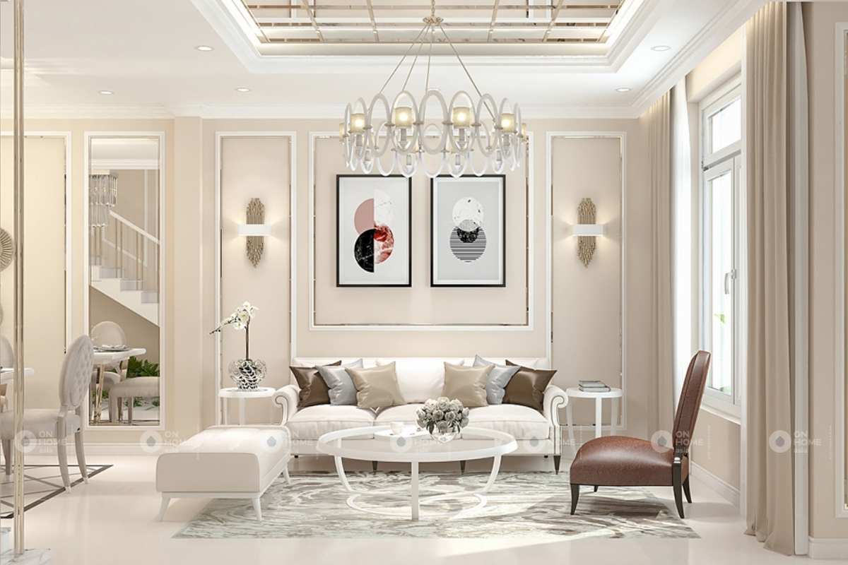 Phòng khách nội thất nhà tân cổ điển cuốn hút