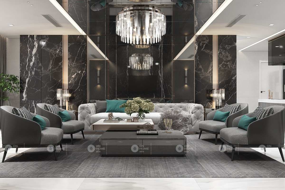 Nội thất nhà phố tân cổ điển với màu đen huyền bí