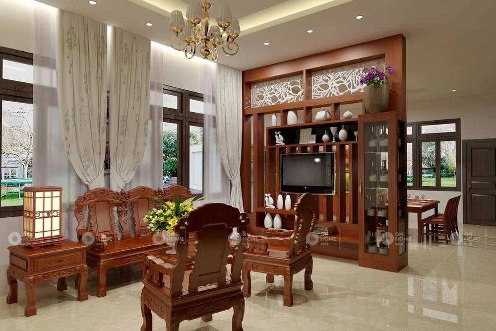 Vách ngăn gỗ đẹp phòng khách