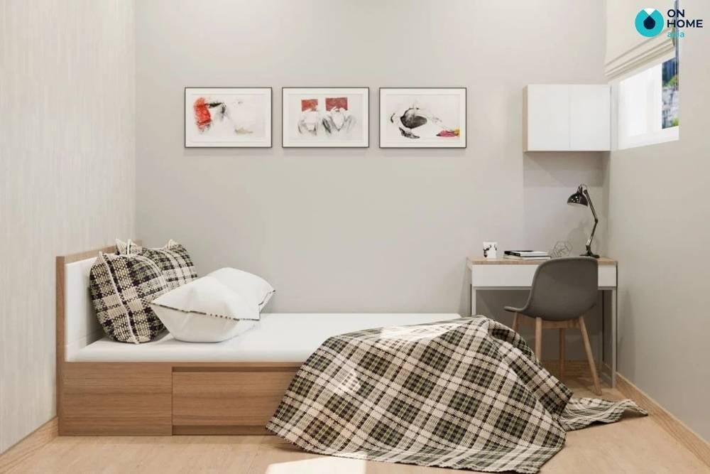 Mẫu phòng ngủ 17m2 mang phong cách đơn giản của chị Bảo Trân tại chung cư The Habitat.