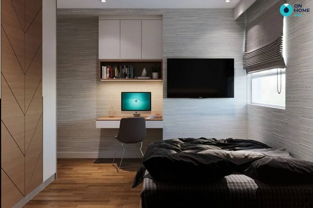 Mẫu phòng ngủ gỗ sồi 5m2 của anh Công Thành tại căn hộ The View.