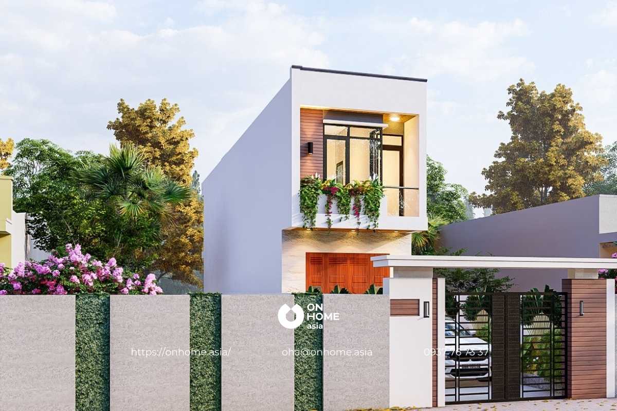 Bản vẽ nhà ống 2 tầng đẹp có gác lửng hiện đại