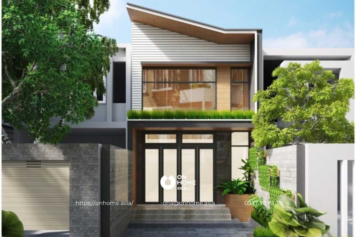 Mẫu nhà ống 2 tầng đẹp có gác lửng 4x16m&nbsp;