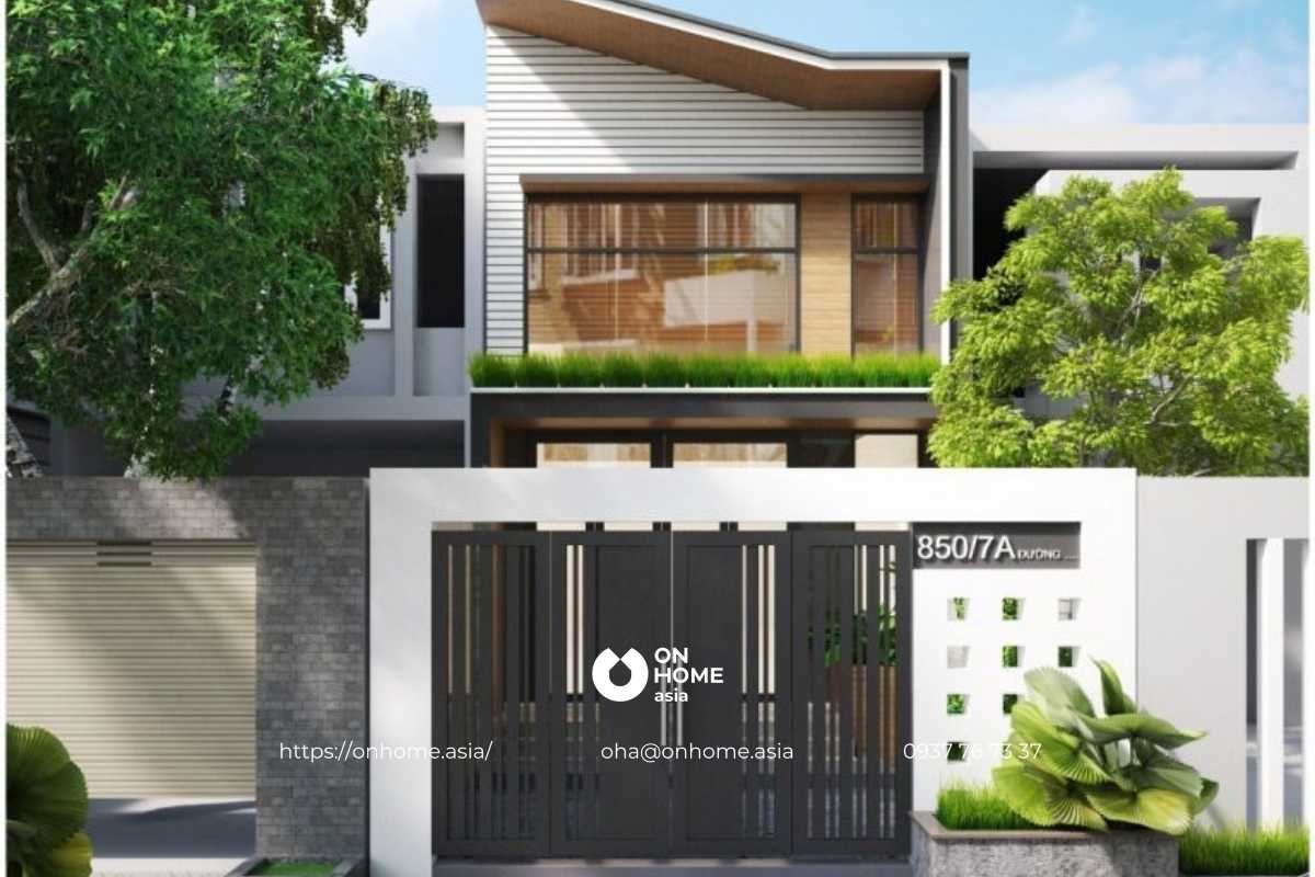 Mẫu nhà ống 2 tầng đẹp có gác lửng 4x16m