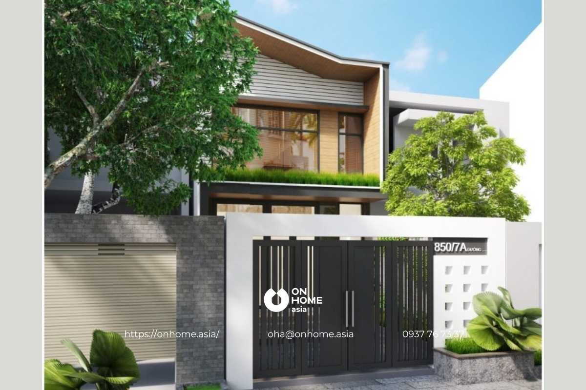 Nhà ống 2 tầng đẹp có gác lửng 4x16m