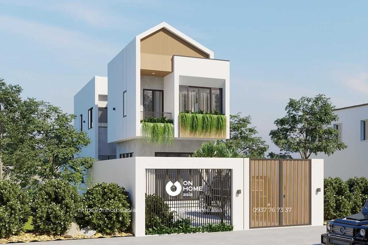 Nhà ống 2 tầng mái lệch đơn giản, hiện đại