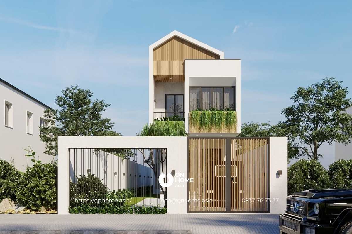 Thiết kế nhà ống 2 tầng mái lệch đơn giản, hiện đại