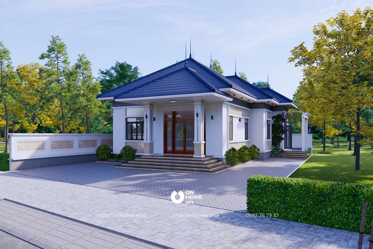 Mẫu nhà cấp 4 120m3 3 phòng ngủ 1 phòng thờ mái Nhật đẹp