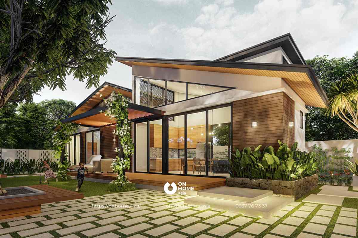 Nhà cấp 4 3 phòng ngủ mái lệch 70m2 có gác lửng sang trọng