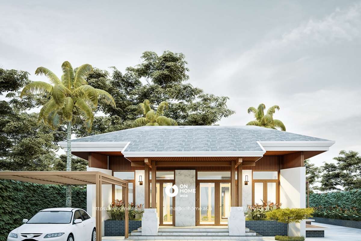 Mẫu nhà cấp 4 có 3 phòng ngủ với sân vườn đẹp