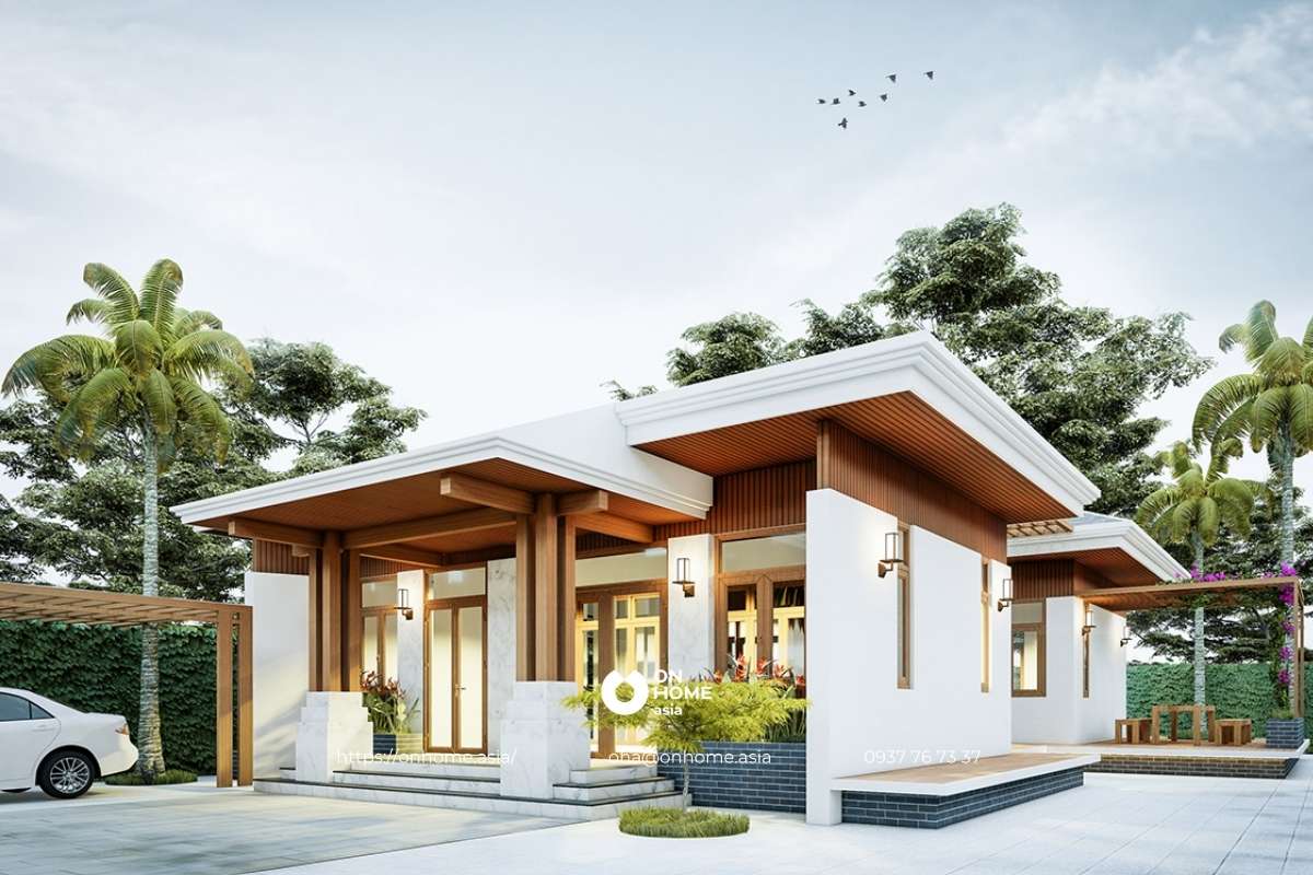 Mẫu nhà cấp 4 có 3 phòng ngủ với sân vườn đẹp