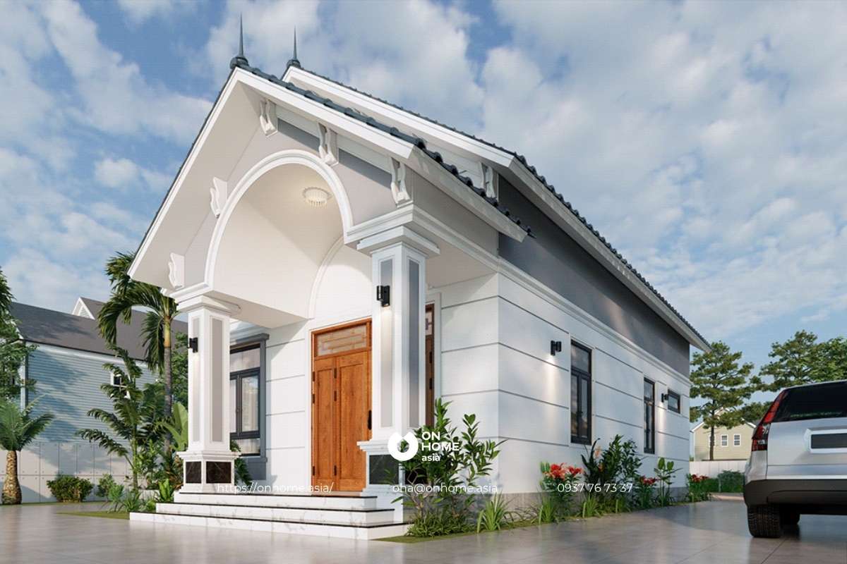 Phối cảnh bên hông nhà cấp 4 3 phòng ngủ mái Thái tiện nghi