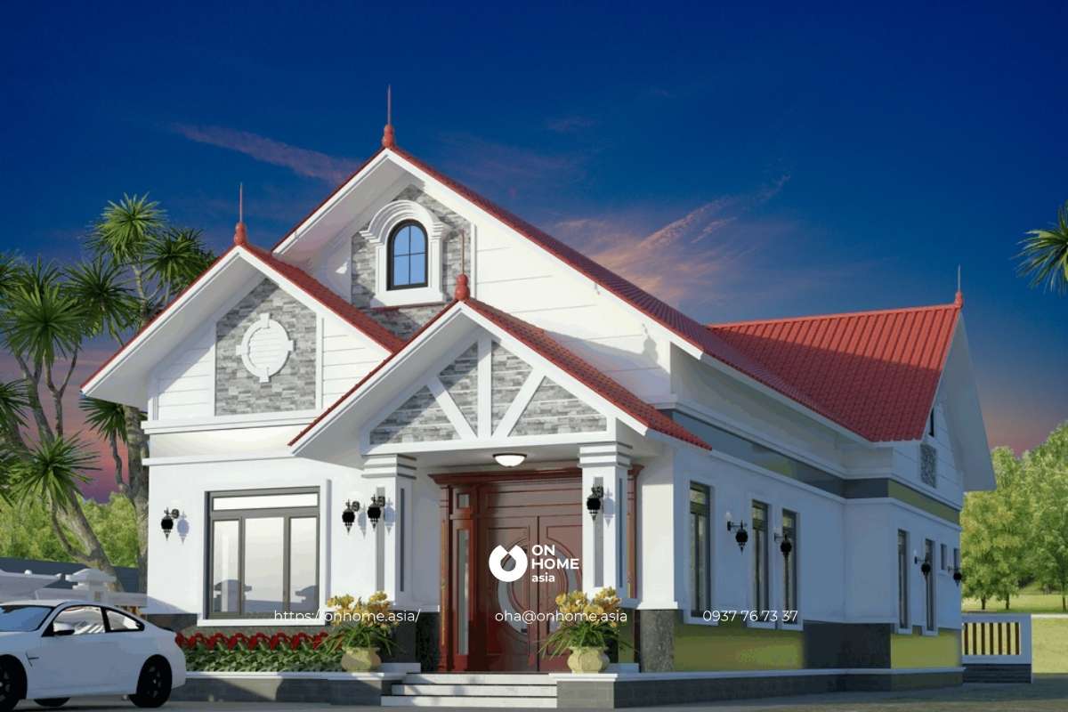 Mẫu nhà cấp 4 có gác lửng 3 phòng ngủ hiện đại