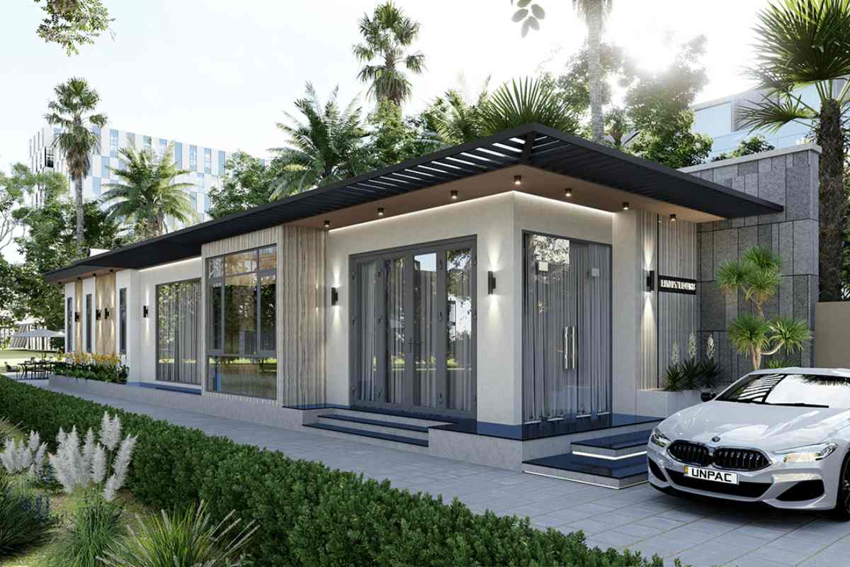 Mẫu nhà cấp 4 ngang 6m 3 phòng ngủ mái bằng đẹp