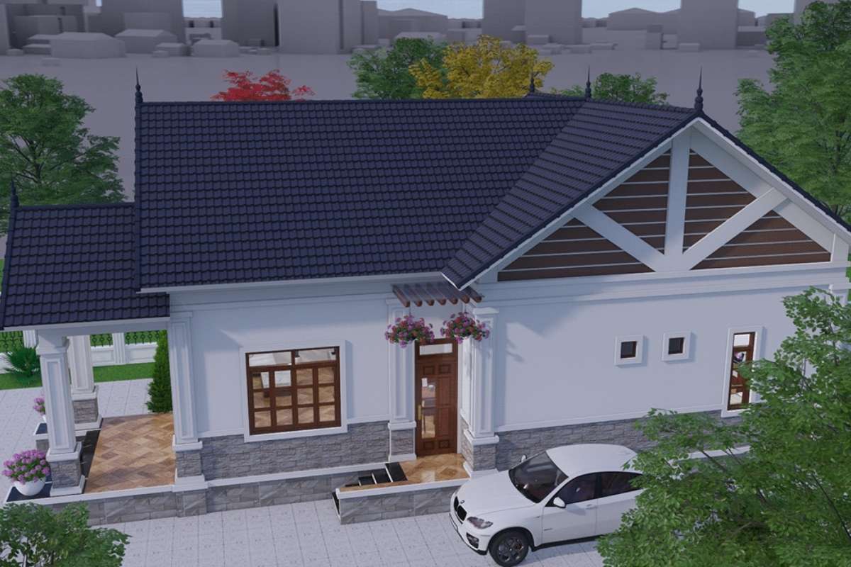 Mẫu nhà cấp 4 mái Thái 3 phòng ngủ hiện đại