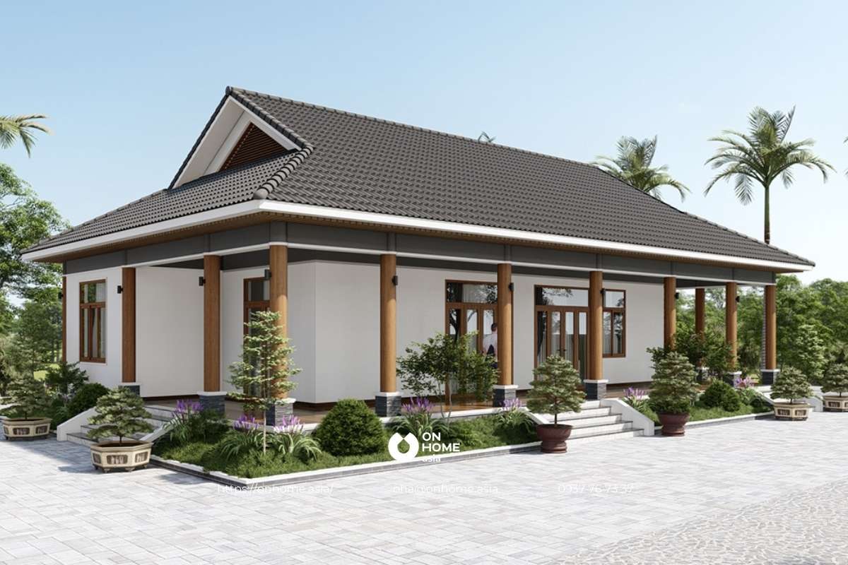 Mẫu nhà cấp 4 nông thôn 3 phòng ngủ có sân vườn