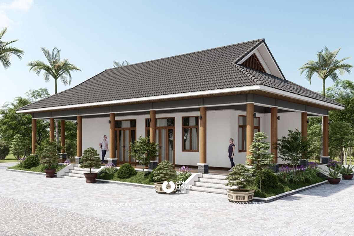 Thiết kế nhà cấp 4 nông thôn 3 phòng ngủ có sân vườn