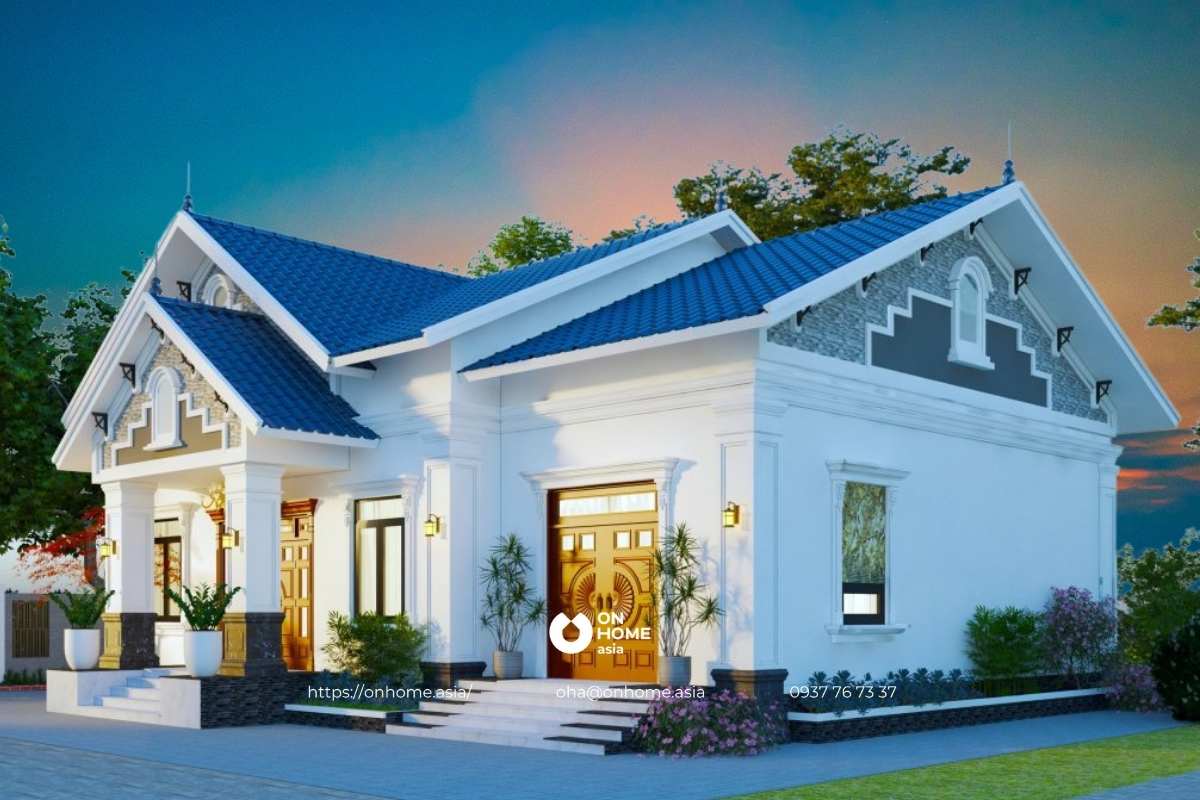 Thiết kế nhà cấp 4 chữ L 4 phòng ngủ đẹp