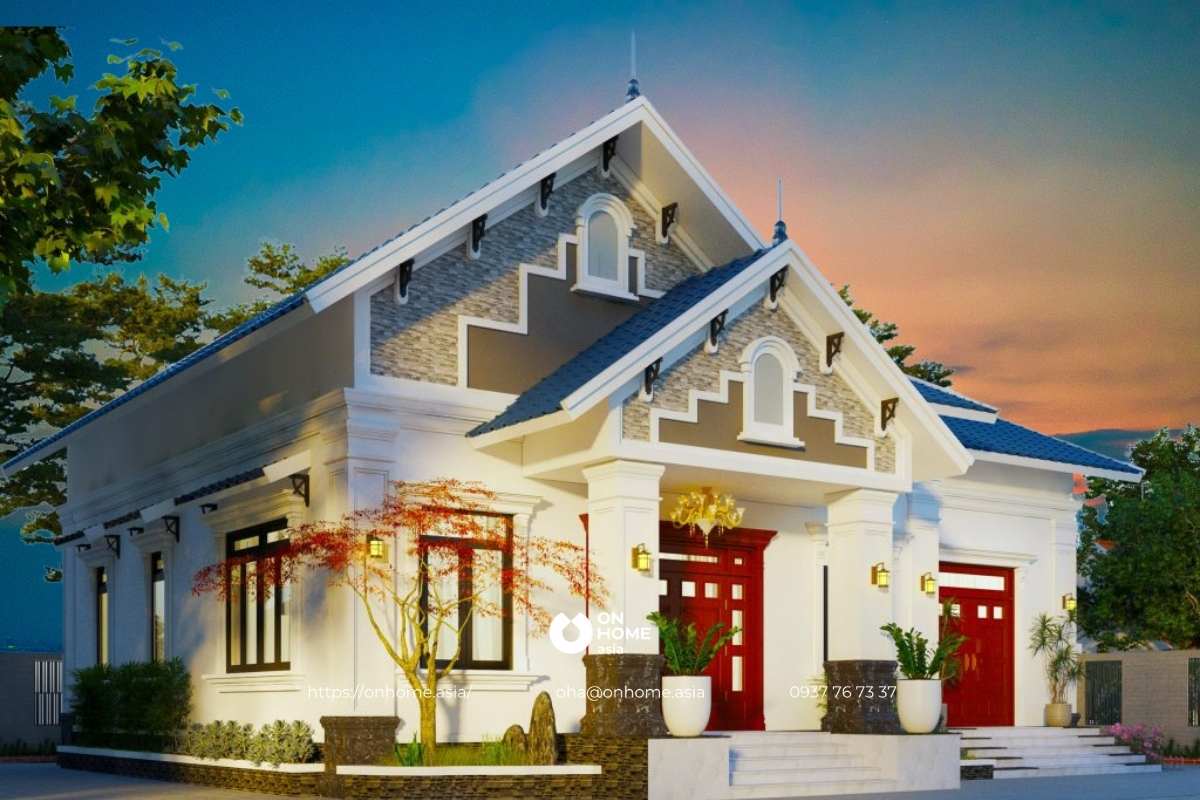 Thiết kế nhà cấp 4 chữ L 4 phòng ngủ đẹp