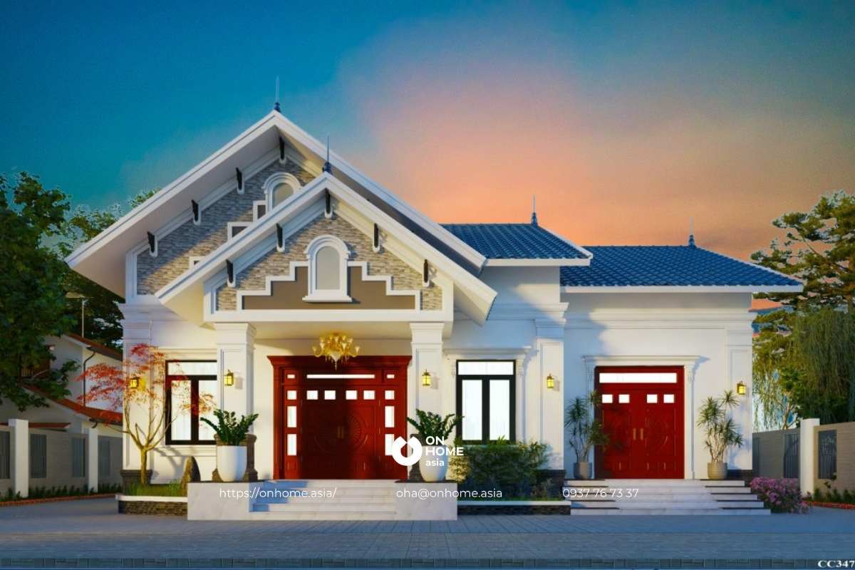 Thiết kế nhà cấp 4 chữ L 4 phòng ngủ đẹp