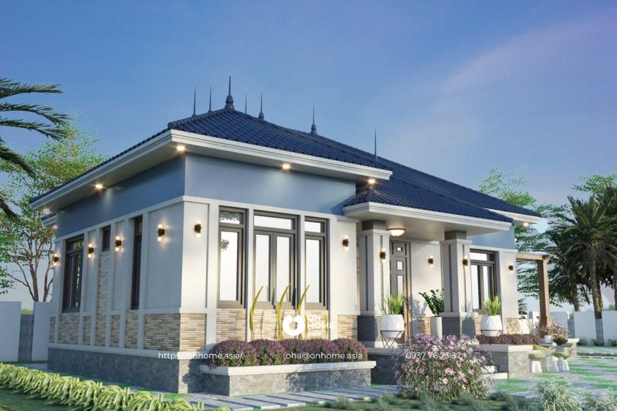 Nhà cấp 4 có 4 phòng ngủ chữ L mái Nhật đơn giản mà đẹp