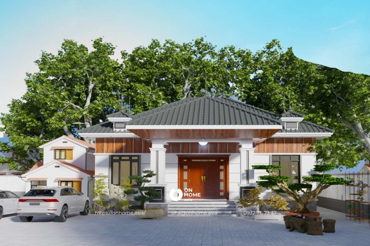 Mẫu nhà cấp 4 4 phòng ngủ chữ L hiện đại