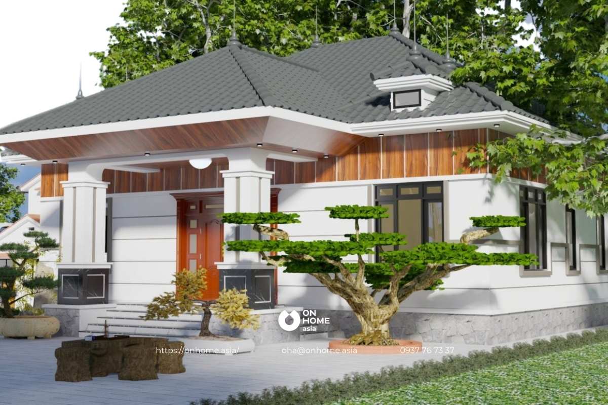 Mẫu nhà cấp 4 4 phòng ngủ chữ L hiện đại, đẹp