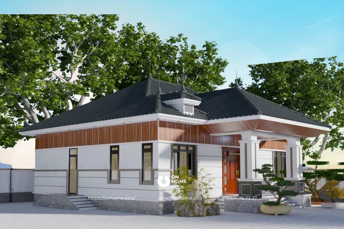 Nhà cấp 4 4 phòng ngủ chữ L hiện đại, đẹp