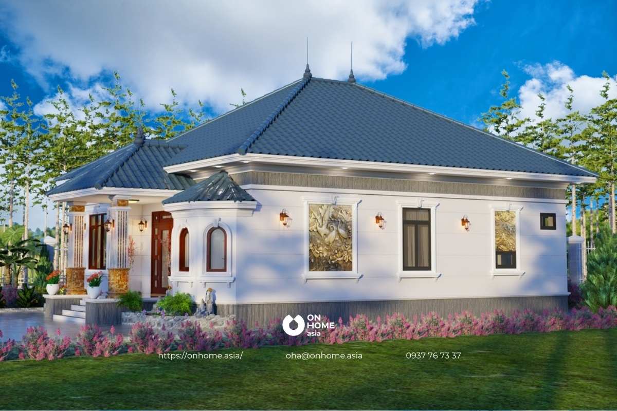 Nhà cấp 4 4 phòng ngủ mái Nhật phong cách Tân Cổ Điển