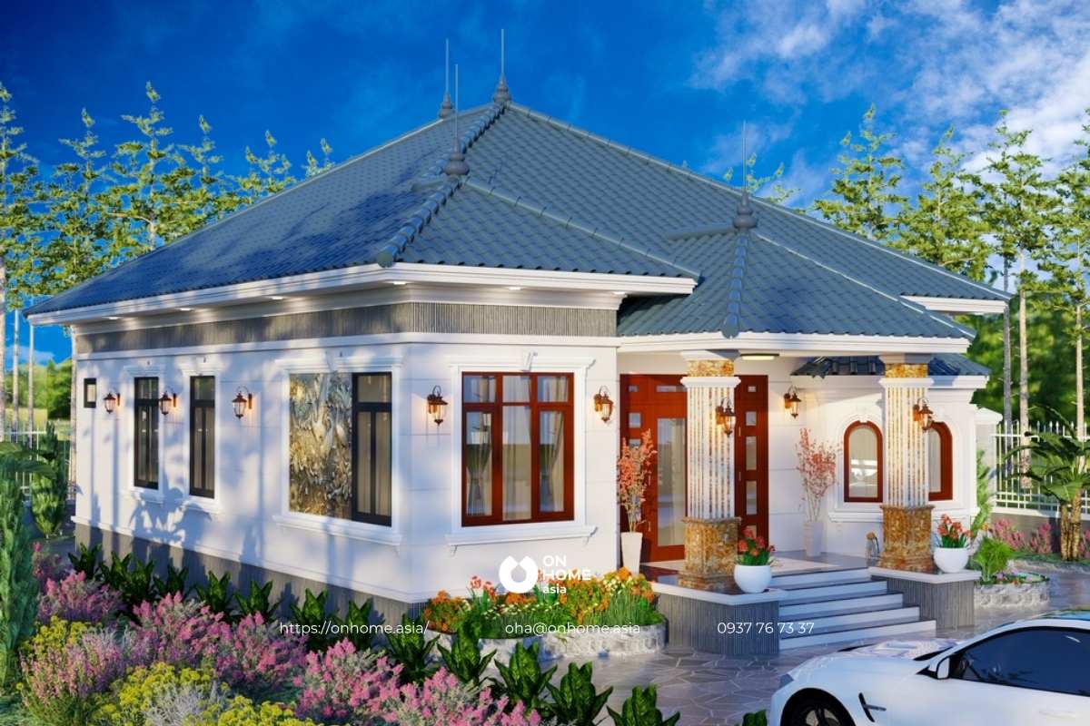 Nhà cấp 4 4 phòng ngủ mái Nhật phong cách Tân Cổ Điển sang chảnh