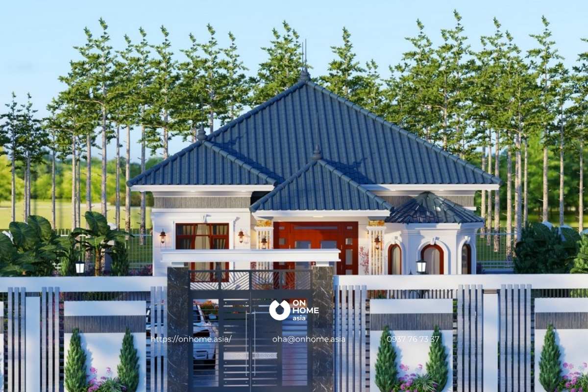 hiết kế nhà cấp 4 4 phòng ngủ mái Nhật