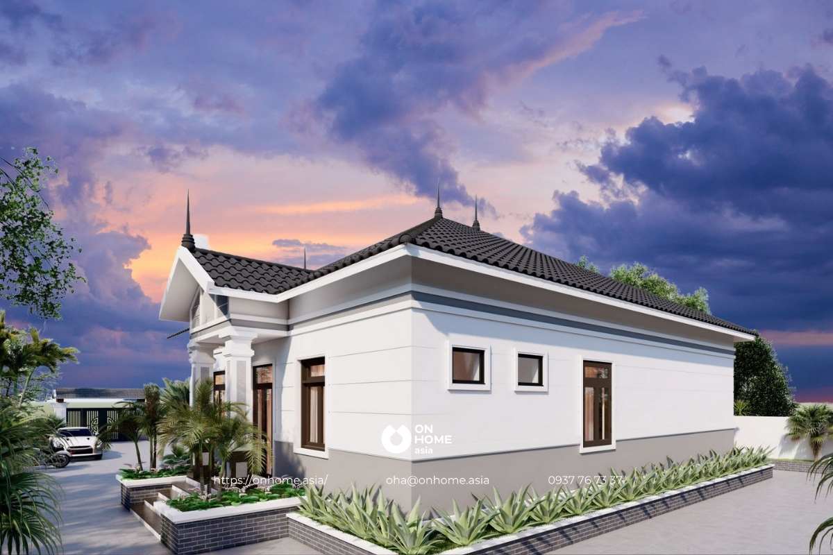 Thiết kế nhà cấp 4 đẹp 4 phòng ngủ 150m2 mái Thái