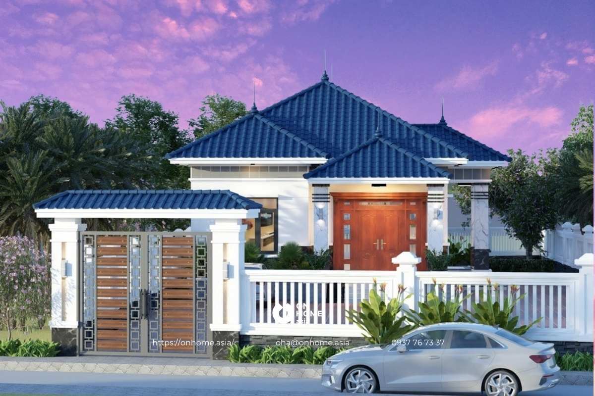 Thiết kế nhà cấp 4 4 phòng ngủ mái Nhật 12x12m