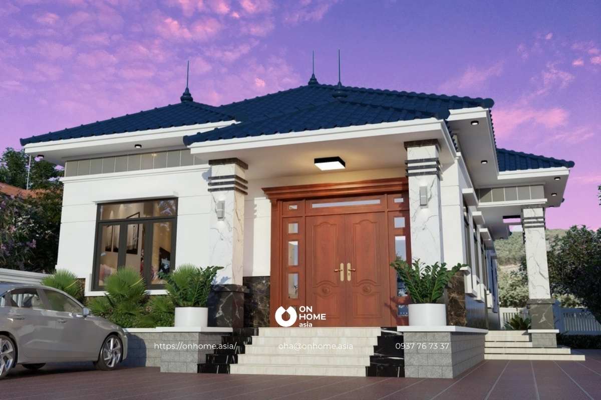 Thiết kế nhà cấp 4 4 phòng ngủ mái Nhật đẹp 12x12m