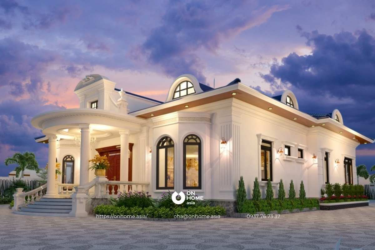 Nhà cấp 4 4 phòng ngủ 120m2 đẹp có gác lửng phong cách Tân Cổ Điển&nbsp;