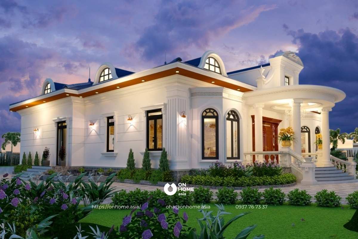 Nhà cấp 4 4 phòng ngủ 120m2 có gác lửng phong cách Tân Cổ Điển sang trọng