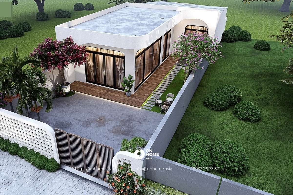 Mẫu nhà cấp 4 đẹp 5x20 chữ L sang trọng