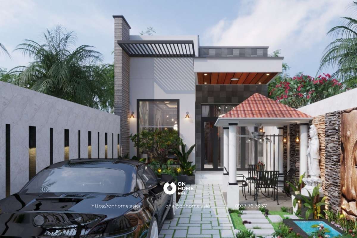 Mẫu nhà cấp 4 đẹp 5x20 2 phòng ngủ đơn giản mà đẹp