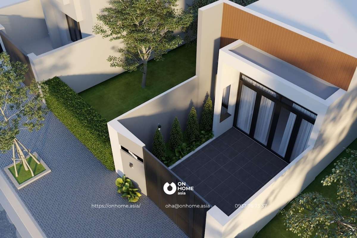 Mẫu nhà cấp 4 mái bằng 5x20 đơn giản