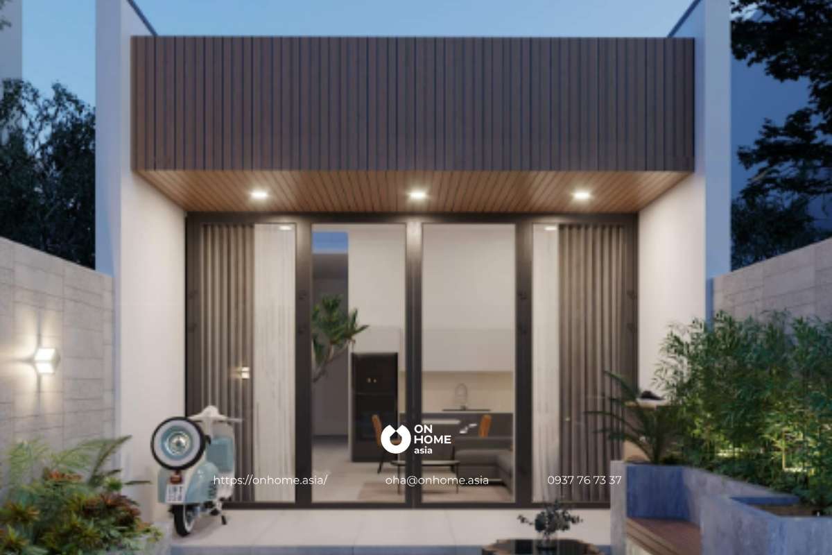 Mẫu nhà cấp 4 đẹp 5x20 mái bằng hiện đại, đơn giản