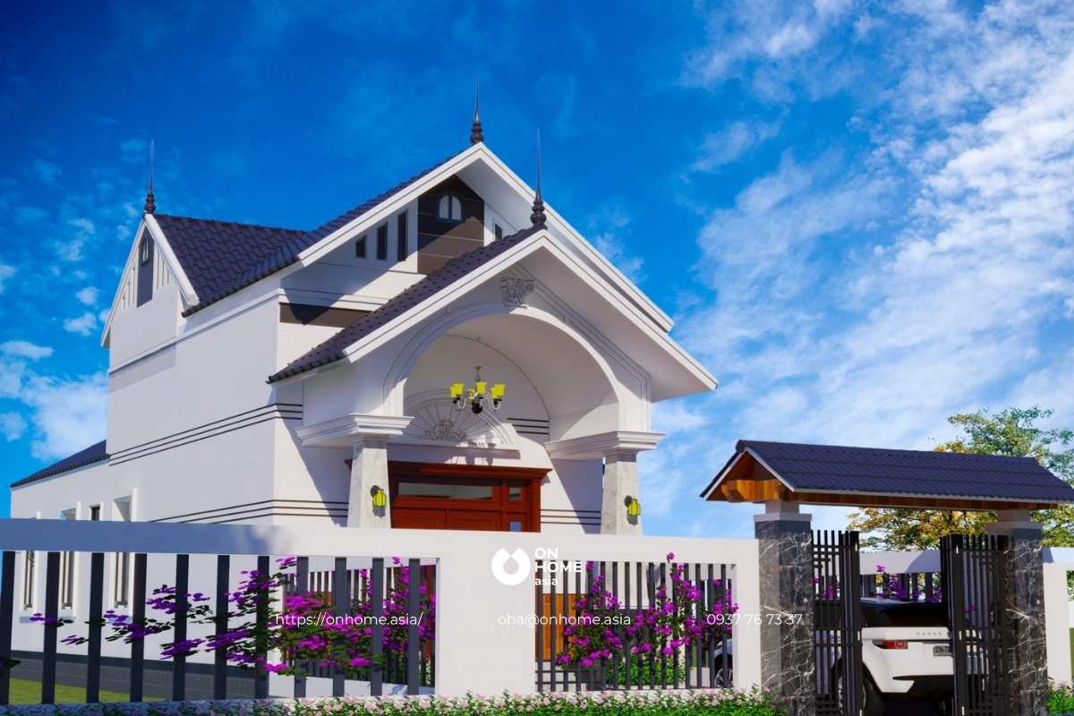 Thiết kế nhà cấp 4 gác lửng 3 phòng ngủ phong cách Tân Cổ Điển