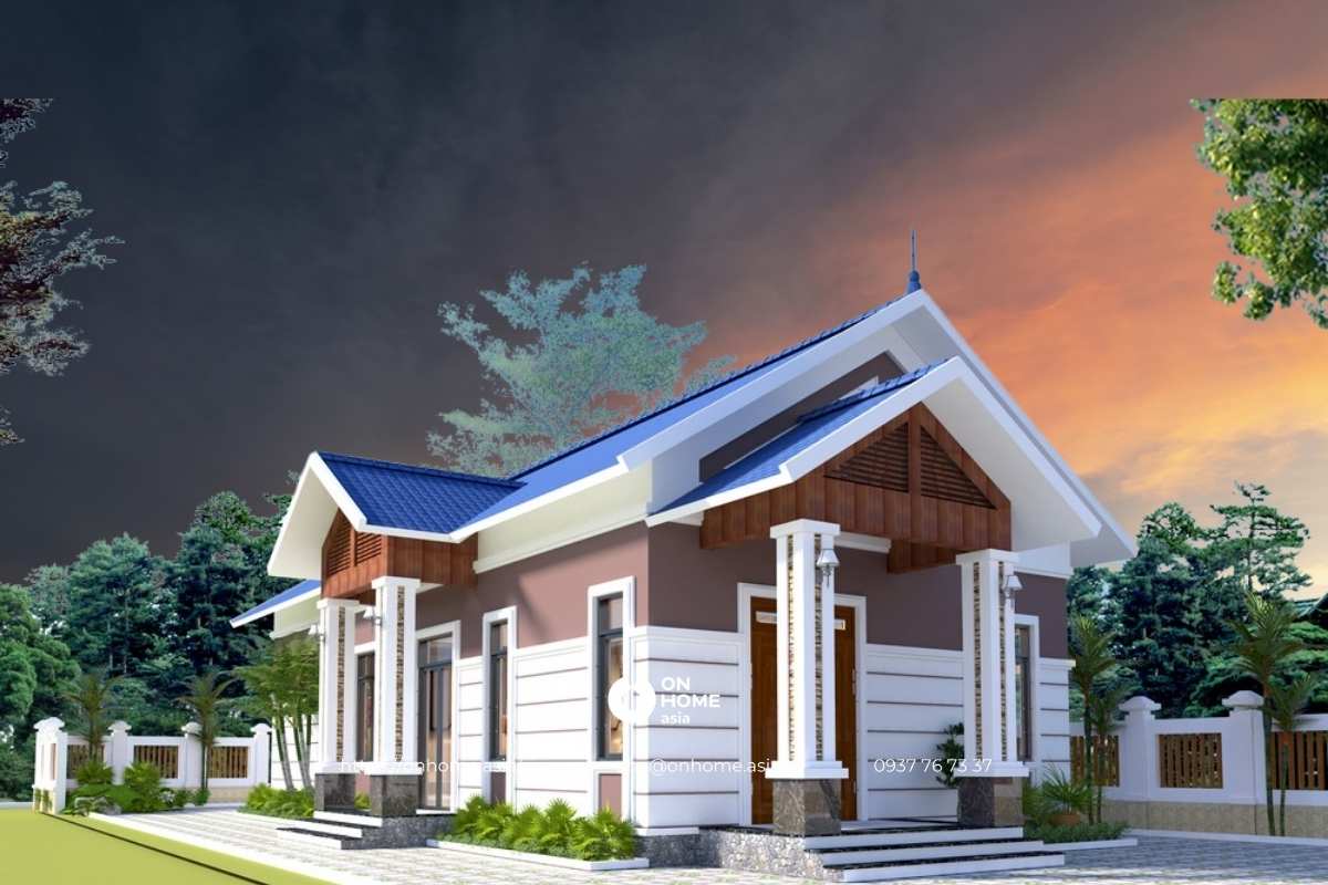 Mẫu nhà cấp 4 có gác lửng 5x15 mái Thái hiện đại