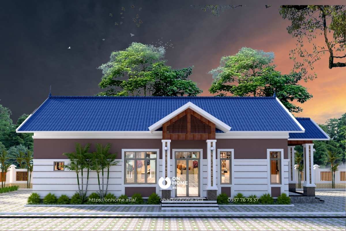 Mẫu nhà cấp 4 có gác lửng 5x15 mái Thái 4 phòng ngủ