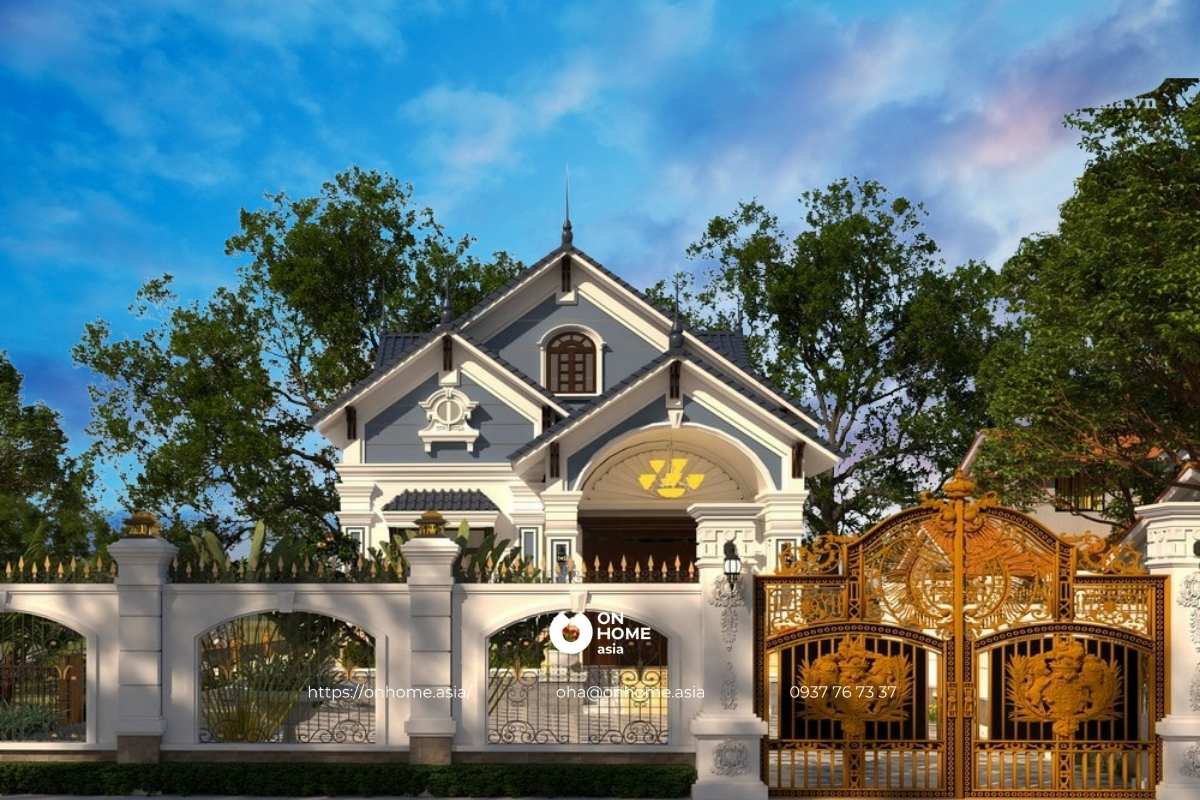 Mẫu nhà cấp 4 gác lửng phong cách Tân Cổ Điển sang chảnh