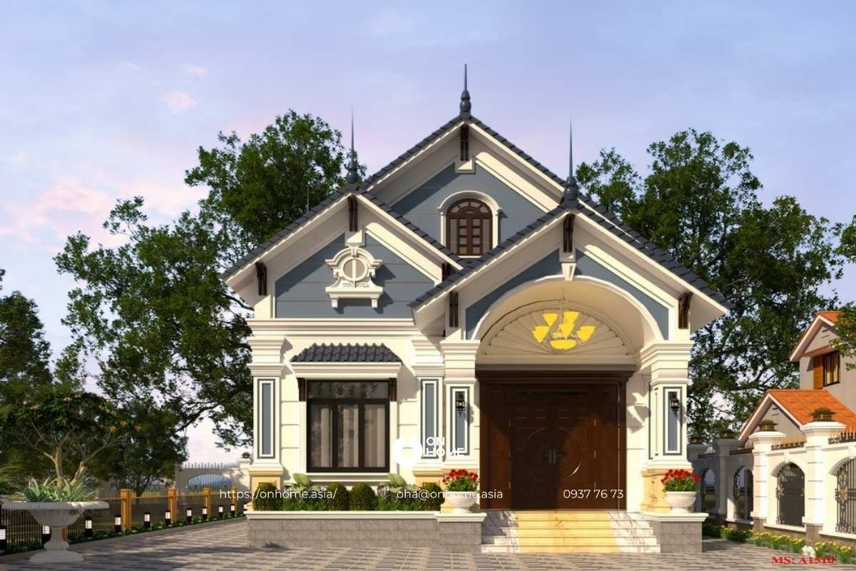 Mẫu nhà cấp 4 gác lửng phong cách Tân Cổ Điển 4 phòng ngủ