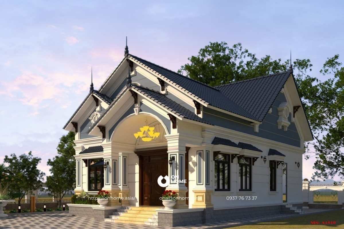 Mẫu nhà cấp 4 gác lửng phong cách Tân Cổ Điển