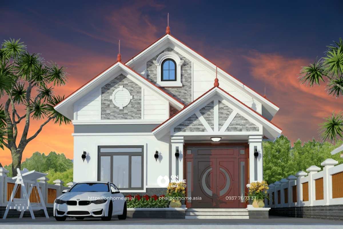 Nhà cấp 4 mái Thái có gác lửng 4 phòng ngủ hiện đại